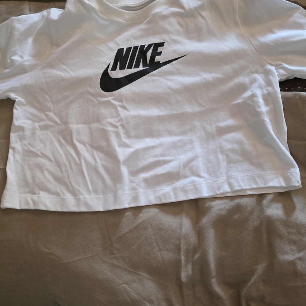 Nike Kids White and Black Logo Tee
